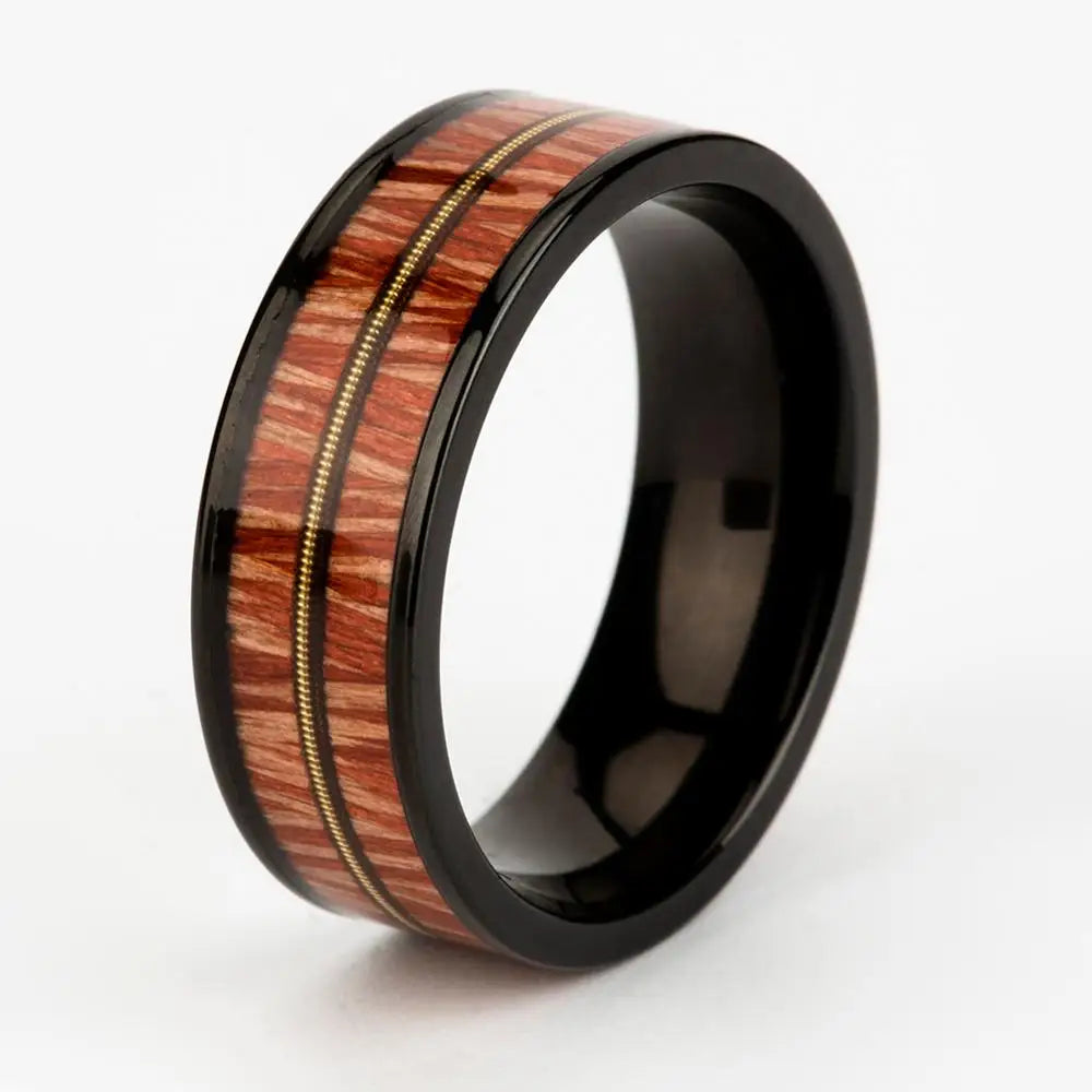 Titanium met Hout Ingelegde Ring