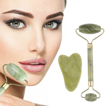 Rozenkwarts Jade Roller en Gua Sha Set